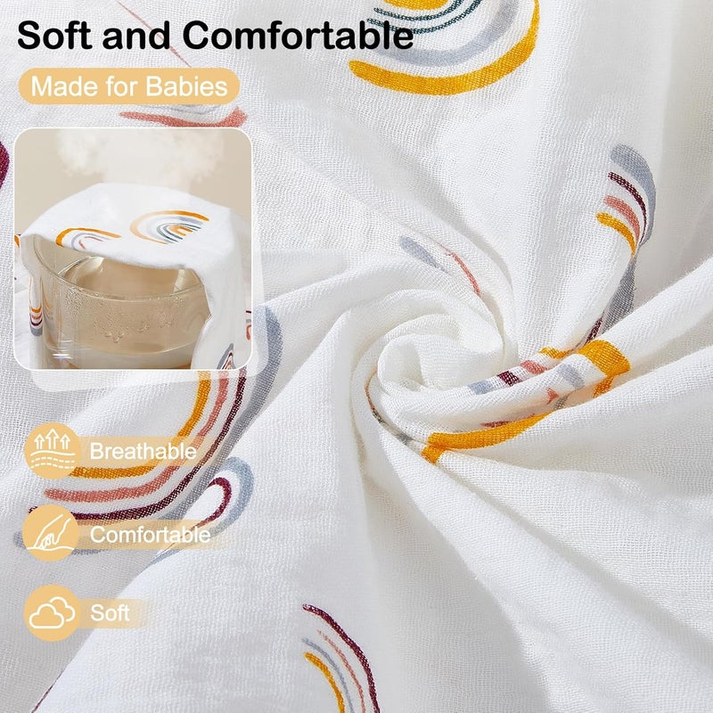 BeBeJoJo Baby Bassinet Sheets TPU Waterproof 2 Pack Soft Muslin Bedside Bassinet Mattress Sheets with Bottom Elastic Band for Baby Boy Girls Unisex Fit Hourglass Oval and Rectangle, White Rainbow - Image 5